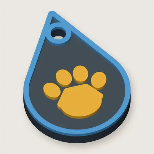 Raindrop keyring with gold paw print